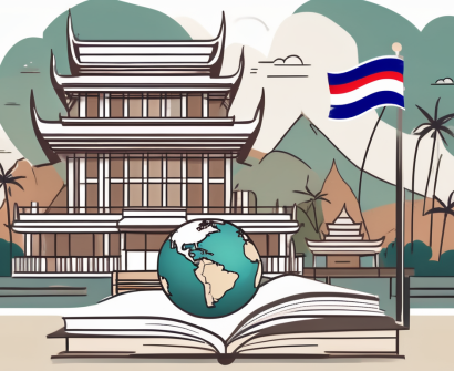 A scenic thai landscape with an educational building