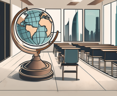 A classroom scene in dubai showcasing a globe