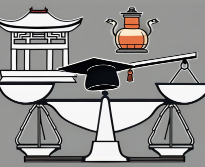 A balance scale with a graduation cap representing a master's degree in education on one side