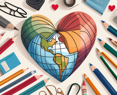 A diverse set of school supplies such as books