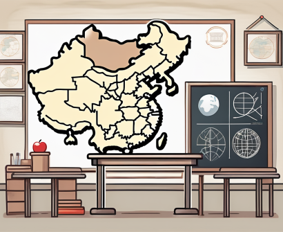 A classroom setting with various international symbols