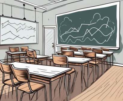 A classroom setting with empty chairs