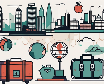 A traditional hong kong skyline with seven symbolic elements like a scale