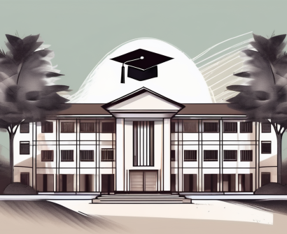 A malaysian public school with a graduation cap and diploma subtly incorporated into the architecture