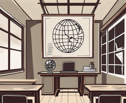 A traditional indonesian classroom setting with an empty teacher's desk