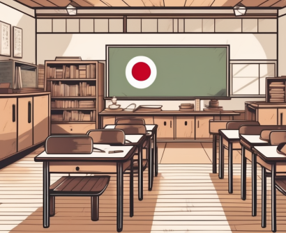 A japanese classroom with diverse cultural symbols