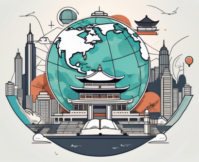 A globe with iconic hong kong landmarks