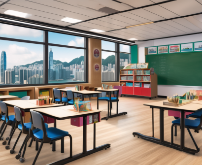 A classroom setting split in half