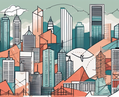 Hong kong's skyline with various symbolic obstacles like a language barrier