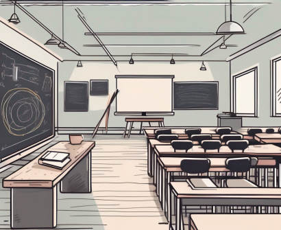 A classroom setting with various teaching tools such as a chalkboard