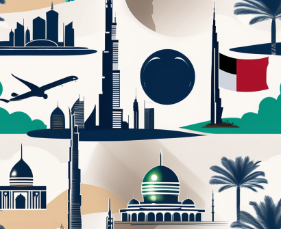 A uae landscape featuring prominent landmarks like the burj khalifa and palm jumeirah