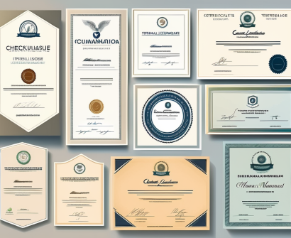 Eight different certificates representing teacher licensure