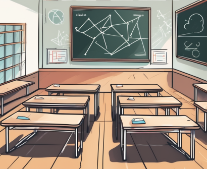 A classroom setting in thailand with a chalkboard