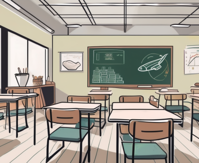 A classroom setting in taiwan with a chalkboard