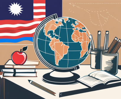 A classroom setting with a globe