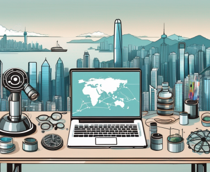 A hong kong skyline with iconic buildings