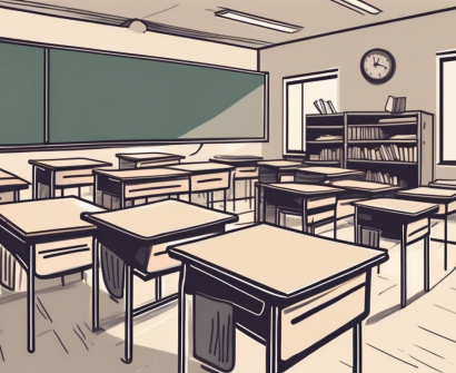 A classroom setting with various teaching tools and devices