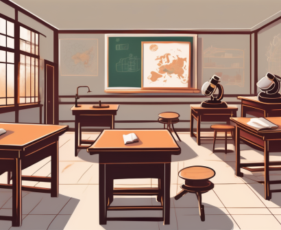 A traditional chinese classroom setting with desks