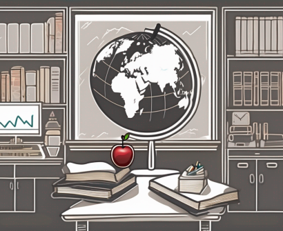 A classroom setting in hong kong with various teaching tools like a chalkboard