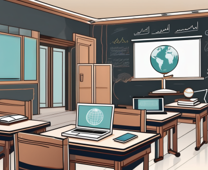 A traditional emirati classroom setting with various teaching tools like a blackboard