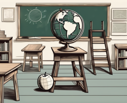 A classroom setting with various teaching tools like a chalkboard