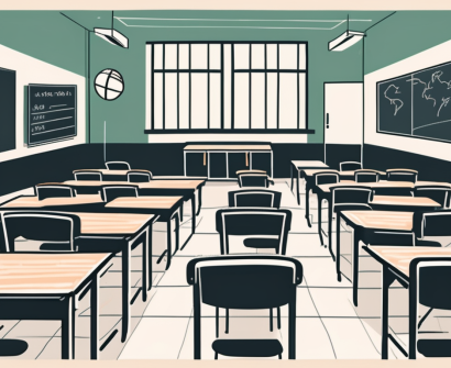 A classroom scene in hong kong with empty desks and chairs