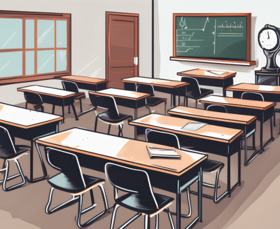 A classroom setting in thailand with a chalkboard