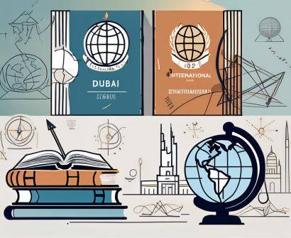 An international school in dubai with symbols representing qualifications such as a globe for international understanding