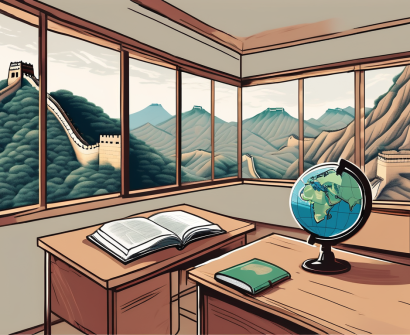 A classroom setting with a globe