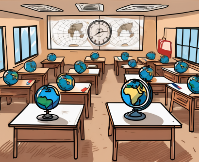 A classroom with empty desks