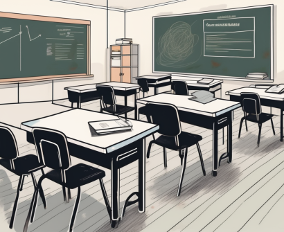 A south korean classroom with a chalkboard