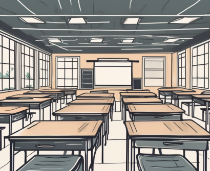 A classroom with empty desks symbolizing teacher shortage