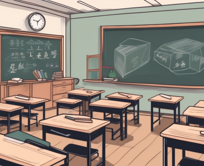 A classroom setting in china with a chalkboard
