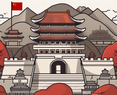 A school building with a chinese flag on top