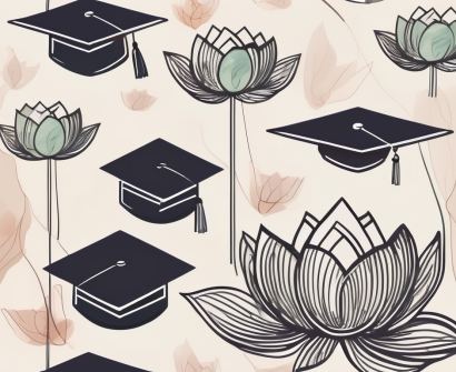 A peaceful thai school environment with symbolic elements like a graduation cap