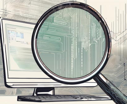 A magnifying glass hovering over a computer program code