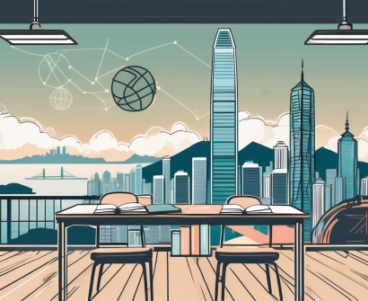 A classroom setting with a view of hong kong's skyline