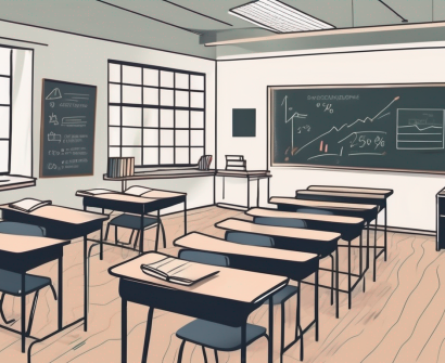 A classroom setting in singapore with empty desks