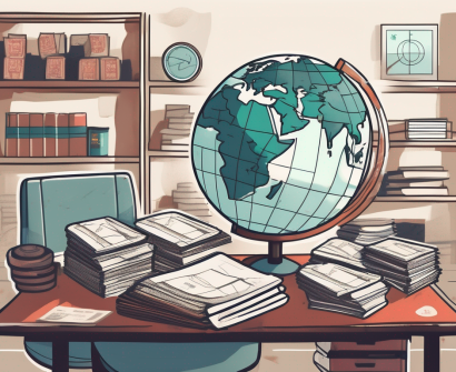 A teacher's desk filled with typical teaching materials