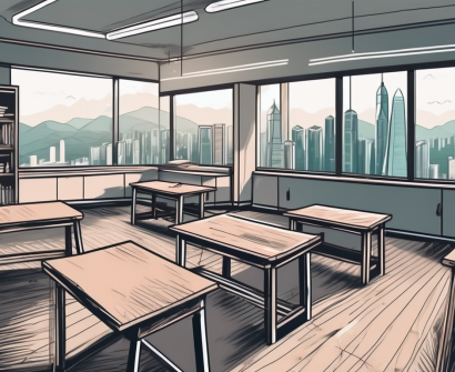A classroom setting in hong kong with a chalkboard