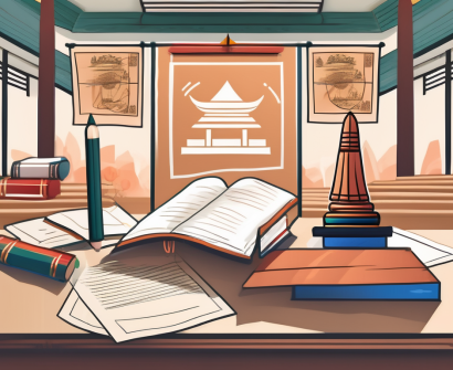 A classroom setting with teaching aids
