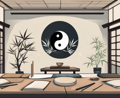 A well-organized chinese classroom with symbols of discipline and harmony