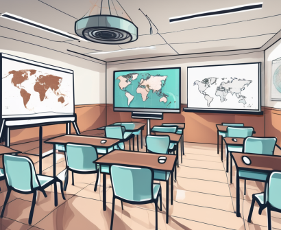 A classroom in dubai with modern educational tools such as digital whiteboards
