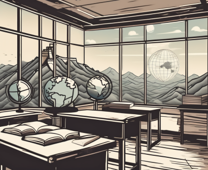 A classroom setting with an array of educational tools such as a globe
