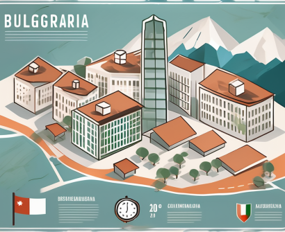 A few international school buildings scattered across a stylized map of bulgaria