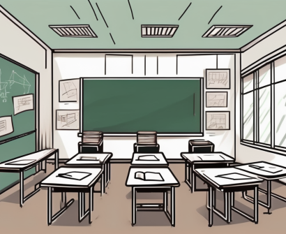 A classroom setting in hong kong with a chalkboard