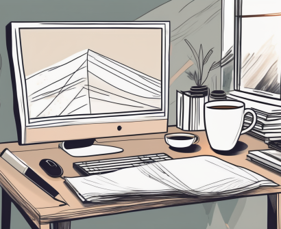 A desk with a computer