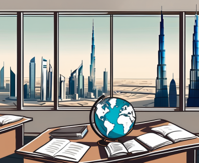 A classroom with a globe
