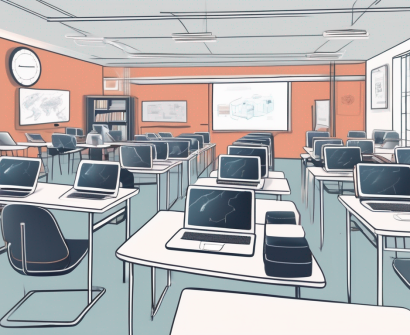 A modern chinese classroom filled with advanced technological tools such as tablets