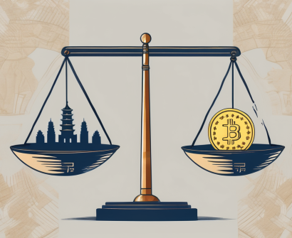 A pair of scales balancing three coins (representing the three points) against the silhouette of china's iconic landmarks